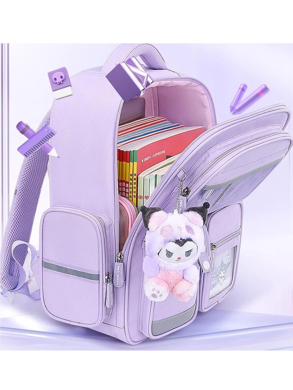 Kuromi Lilac School Backpack with Plush Charm